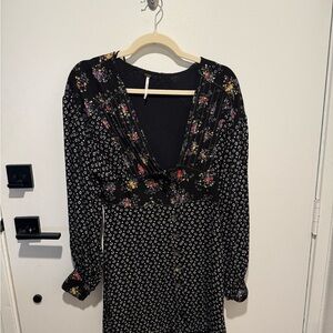 Free People Black Floral Long Sleeve Dress